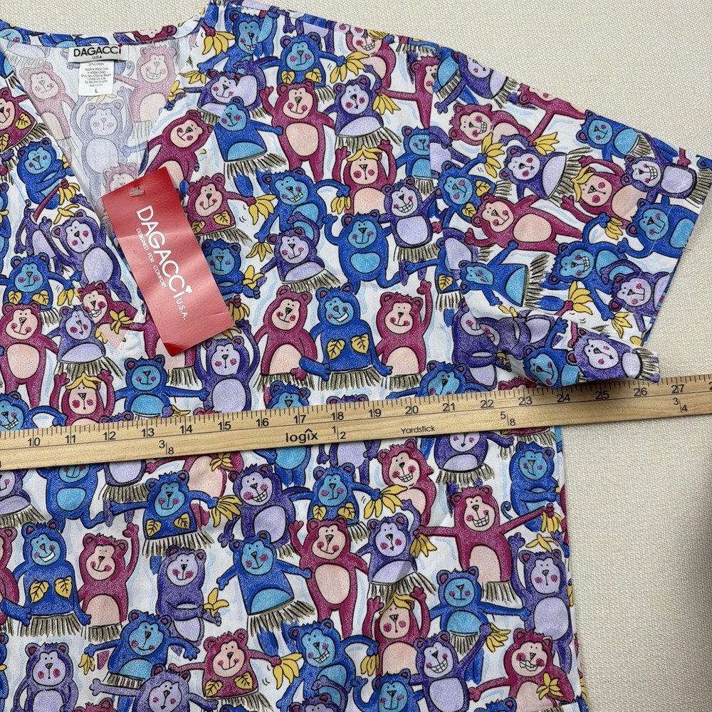 New Dagacci U.S.A. Scrub Top Shirt Uniform Monkey Size‎ L NWT Multi Color - Picture 6 of 10